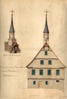 Alte Zeichnung vom Rathaus Bernhausen 
