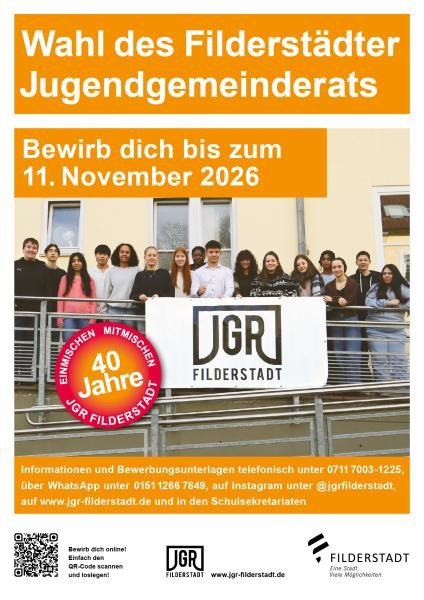 Auf dem Plakat ist der aktuelle Jugendgemeinderat zu sehen sowie das Bewerbungsdatum 11. November