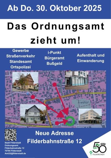 Plakat: Ordnungsamt Plakat zeigt die Sachgebiete, die umziehen