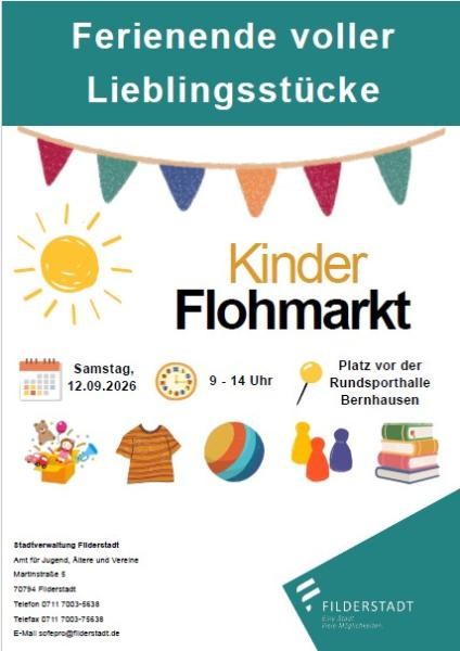 Plakat: Amt für Jugend, Ältere und Vereine Plakat wirbt für den Kinderflohmarkt mit gemalten Spielsachen.