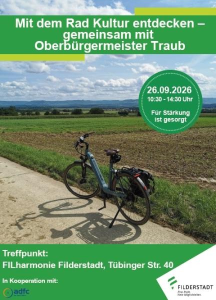 Plakat: Referat für Wirtschaft und Marketing Plakat zeigt Fahrrad auf einem Feldweg und Infos zur Radtour
