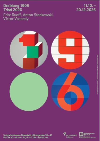 Plakat: Serigrafie-Museum Filderstadt Vier Kreis auf lila Hintergrund