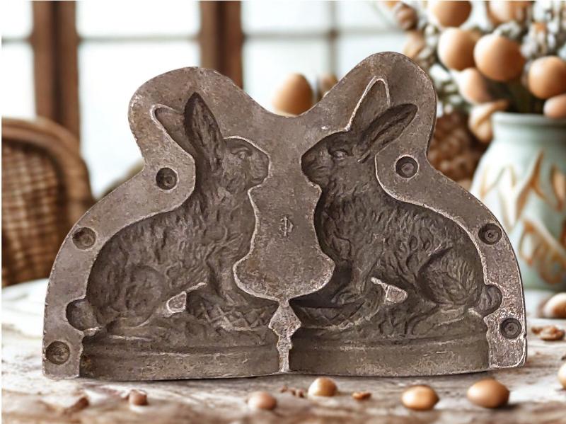 Gussform für Zuckerosterhasen, zwei Hasen, die sich gegenübersitzen