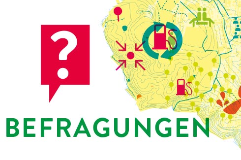 Das Bild zeigt in Großbuchstaben das Wort Befragungen