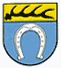 Wappen von Plattenhardt. Im oberen Teil befindet sich ein schwarzes Hirschgeweih. Den unteren Teil bildet ein ein weißes Hufeisen auf blauem Hintergrund
