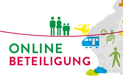 Das Schaubild zeigt in Großbuchstaben das Wort Online-Beteiligung