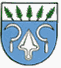 Wappen von Sielmingen. Im oberen Teil sind fünf grüne Ähren abgebildet. Im unteren Teil ein pflugschar zwischen zwei Sicheln auf blauem Hintergrund