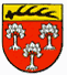 Wappen von Harthausen. In der oberen Hälfte befindet sich ein schwarzes Hirschgeweih auf gelbem Hintergrund. Die untere Hälfte bilden 3 weisse Bäume auf rotem Hintergrund