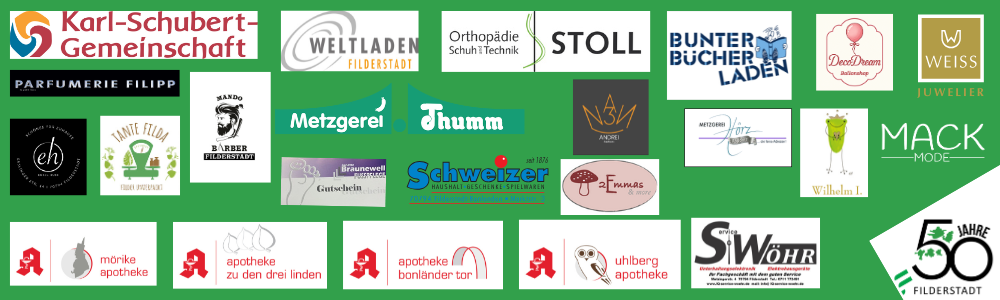 Der Banner zeigt alle Einzelhändler, die Gutscheine zur Verfügung gestellt haben.